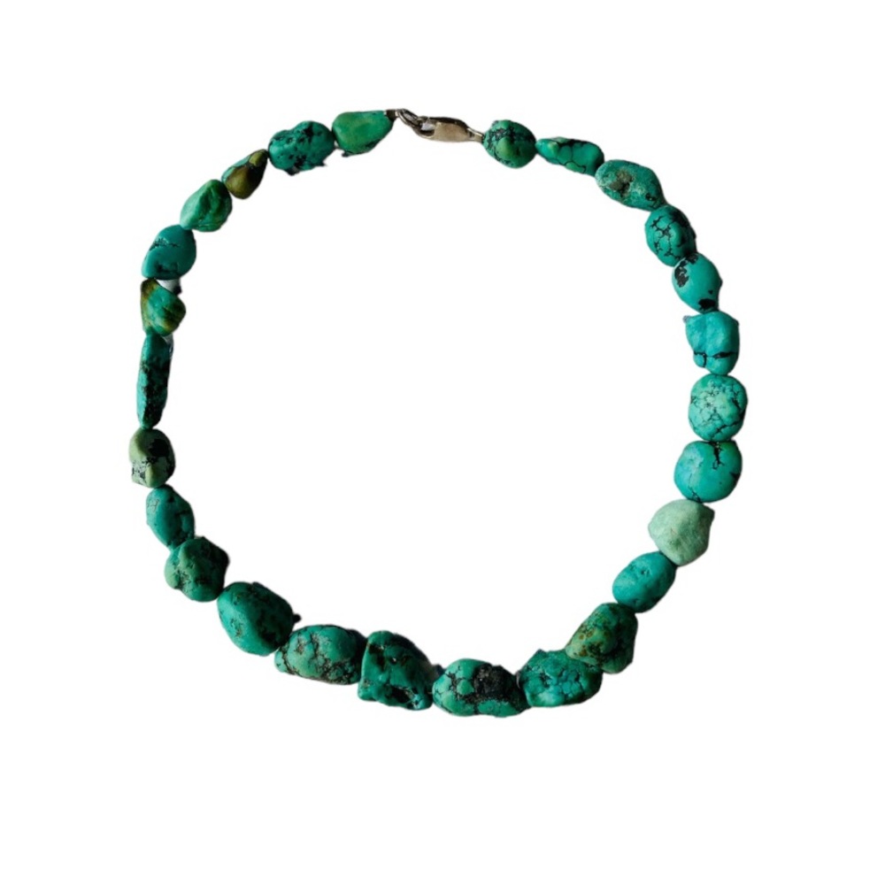 Chunky Raw Graduated Rustic Earthy Turquoise Necklace. - Picture 4 of 5
